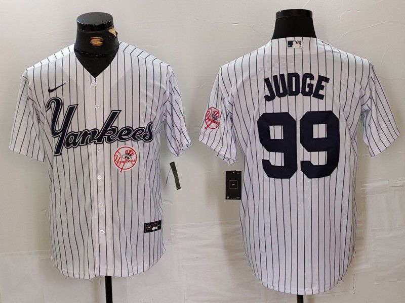 Men New York Yankees 99 Judge White stripe Three generations of joint names Nike 2024 MLB Jersey style 3